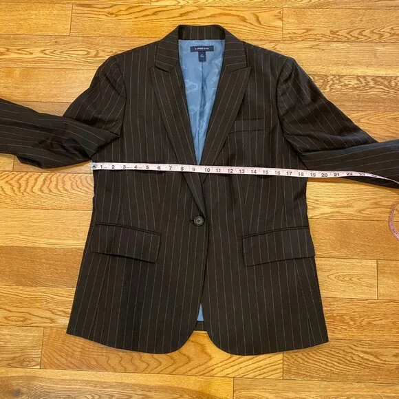 Vintage Lands End Womens Blazer Jacket Black Striped Cashmere Wool Size 12 - Picture 3 of 10